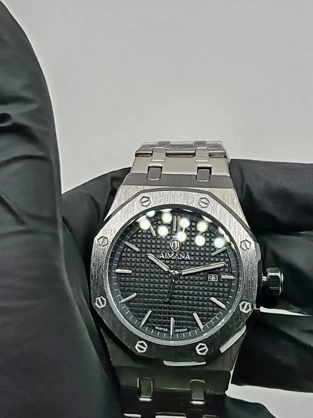 Aimana Frosted Finish Octagonal Steel Watch Black Dial